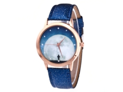 Reloj De Pulsera Unisex De Cuarzo Con Correa De Piel Sintética Y Estampado De Cielo Estrellado Azul Oscuro.