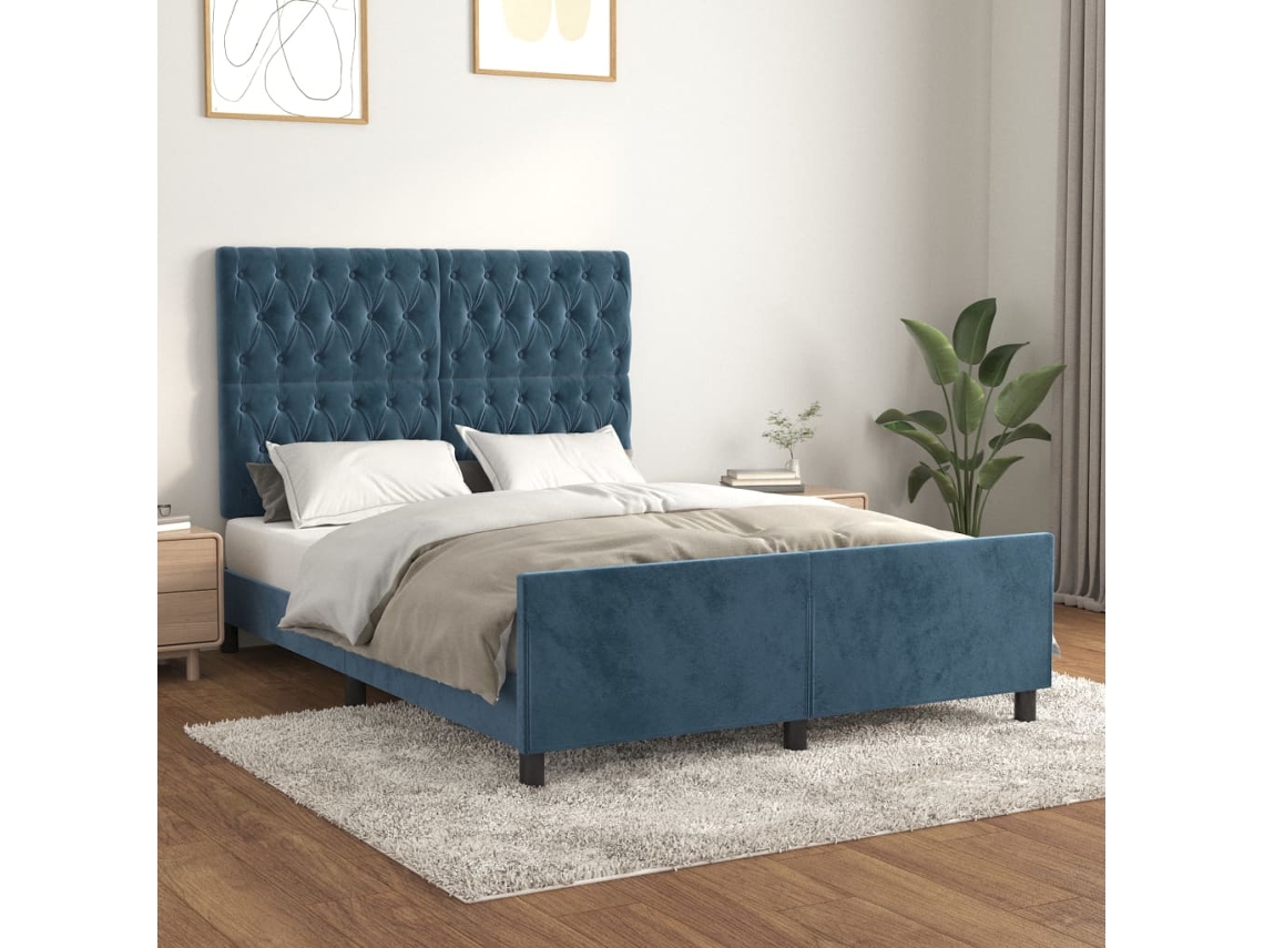 Estructura De Cama Sin Colchón Terciopelo Azul Oscuro 140x200cm