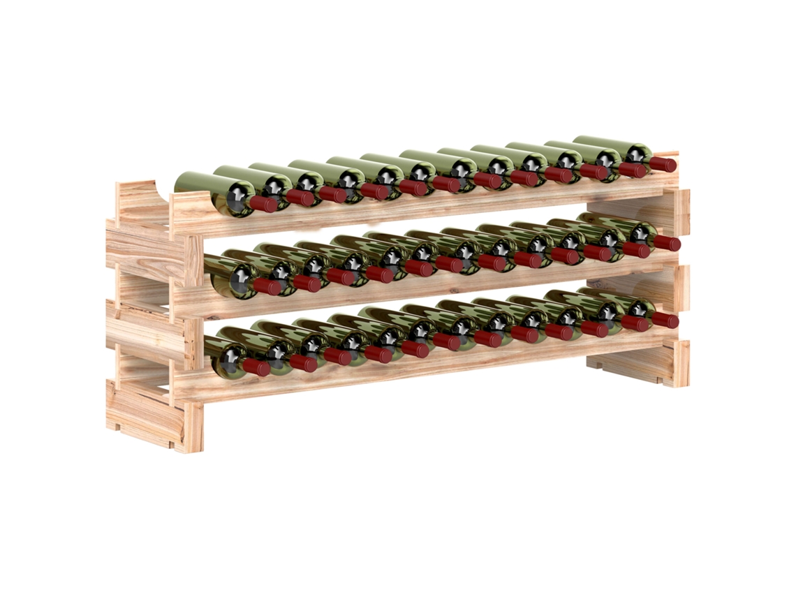 Botellero Para 36 Botellas, Estante Para Vinos Con 3 Niveles Ajustables, 114 × 28 × 42,5 Cm, Madera Natural.