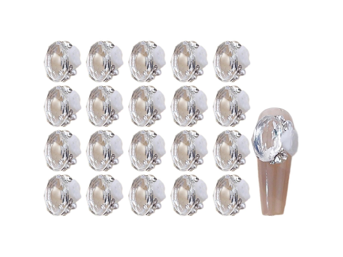 Paquete de 4 colgantes para uñas de diversas formas, joyería floral para uñas, diamantes de imitación rectangulares, decoraciones acrílicas para uñas Hengrongshen