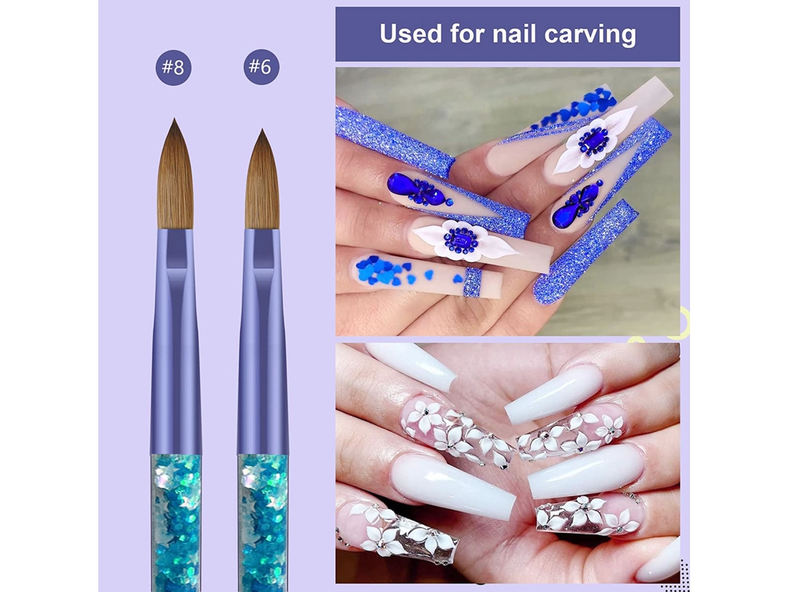Bolígrafo Para Decoración De Uñas Con Diamantes De Imitación Azules Y Purpurina Resbaladiza, Herramienta Para Esculpir Cristales Y Pincel Para Esmalte.