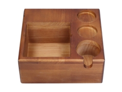 Portafiltros y prensador de madera antideslizante, color marrón, para cafeteras domésticas.