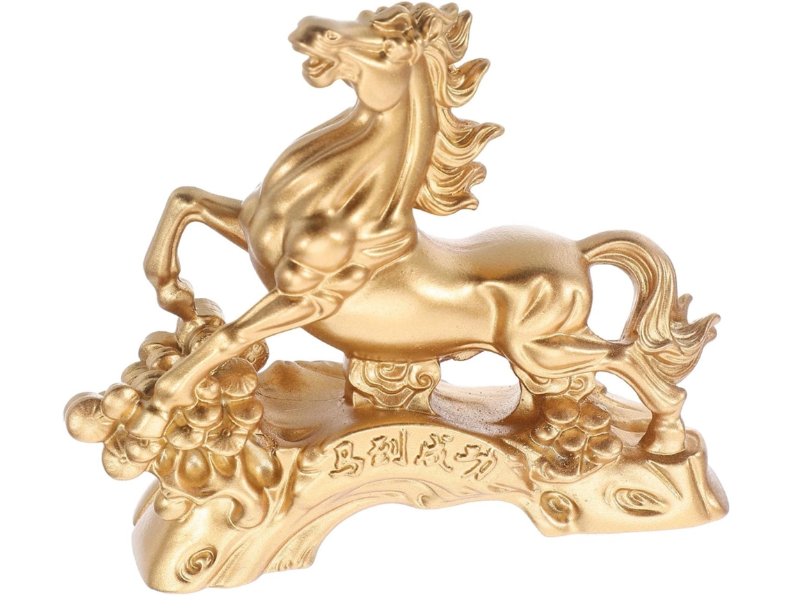 Figura Resina Adornada Elegante Caballo Dorado Robusta Escultura Decorar Mesas Estantes Estar Símbolo Riqueza