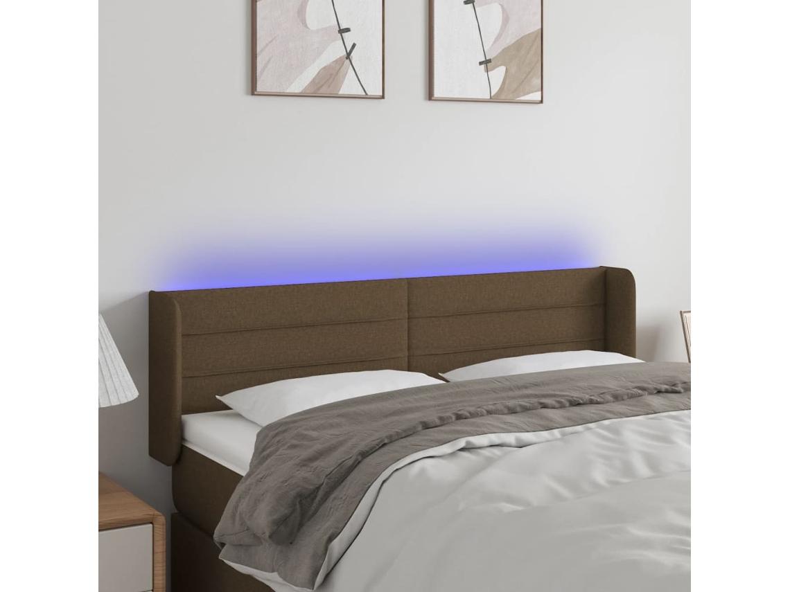 Cabecero Con Led De Tela Marrón Oscuro 147x16x78/88 Cm
