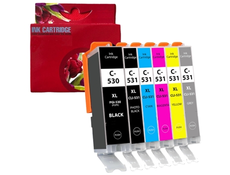 Toner PGI530 CLI531 pack 6 tintas compatible con Canon Pixma TS 8750, Pixma TS 8751. GENÉRICO