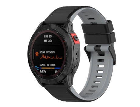 Correa de Silicona 22mm bicolor ajustable para Garmin Fenix 7/6/5/Amazfit Falcon - negro/gris