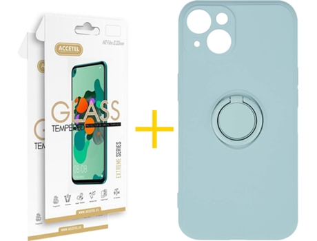 Carcasa + 2 Protectores de Vidrio iPhone 13 Mini ACCETEL Gel O-Ring Verde Agua