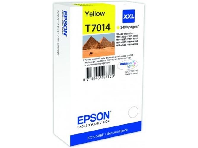 Cartucho de tinta original EPSON T7014, Pirámides 34,2 ml , Amarillo, Alta, XXL, C13T70144010