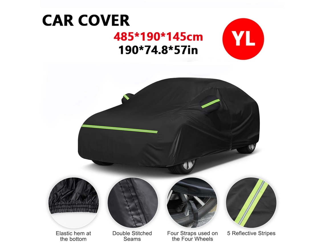 Funda impermeable para coche con protección solar, universal, con puerta lateral con cremallera y bandas reflectantes (yl) Cuich