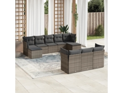 Conjunto de sofá de jardín de 10 piezas con cojines, ratán gris, DKD Home Decor