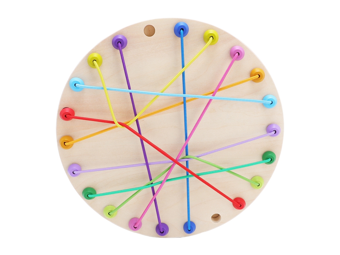 Juego interactivo de rompecabezas de cuerdas de madera con múltiples niveles para niños: desenredando cuerdas.