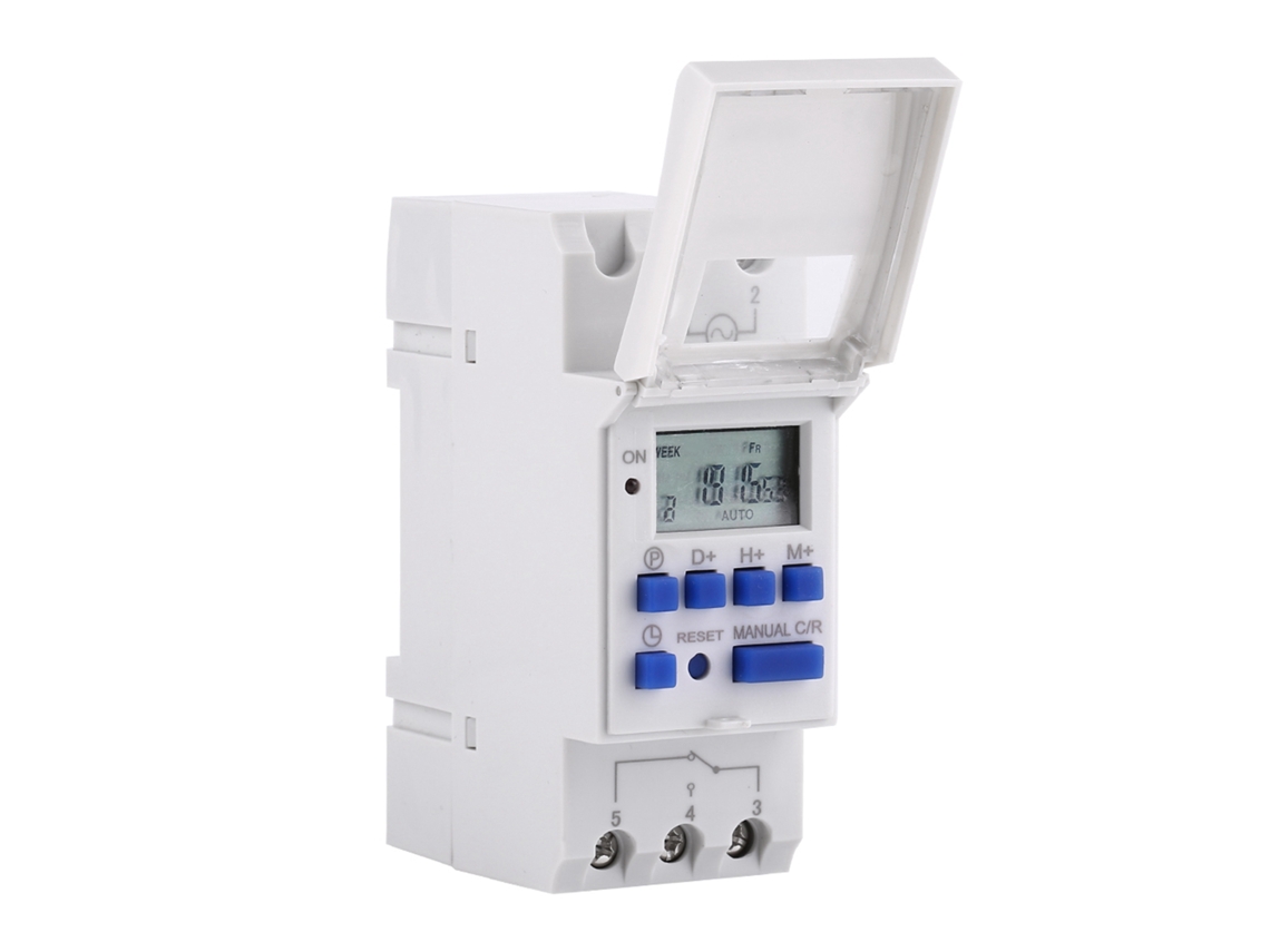 Relé electrónico con temporizador semanal programable, pantalla LCD de 16" con encendido y apagado (CA/CC 12 V)