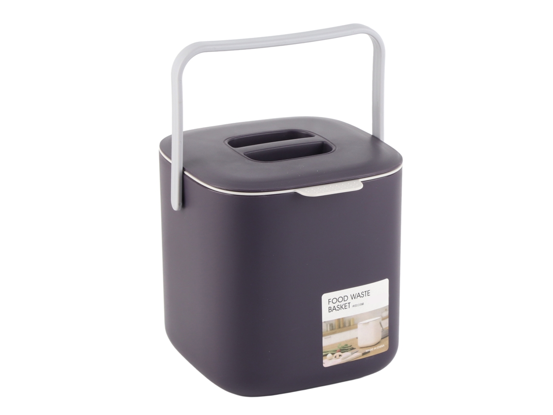 Papelera Portátil De Sobremesa Con Tapa Y Asa Extraíble Para Cocina, Coche O Dormitorio - Morado Oscuro