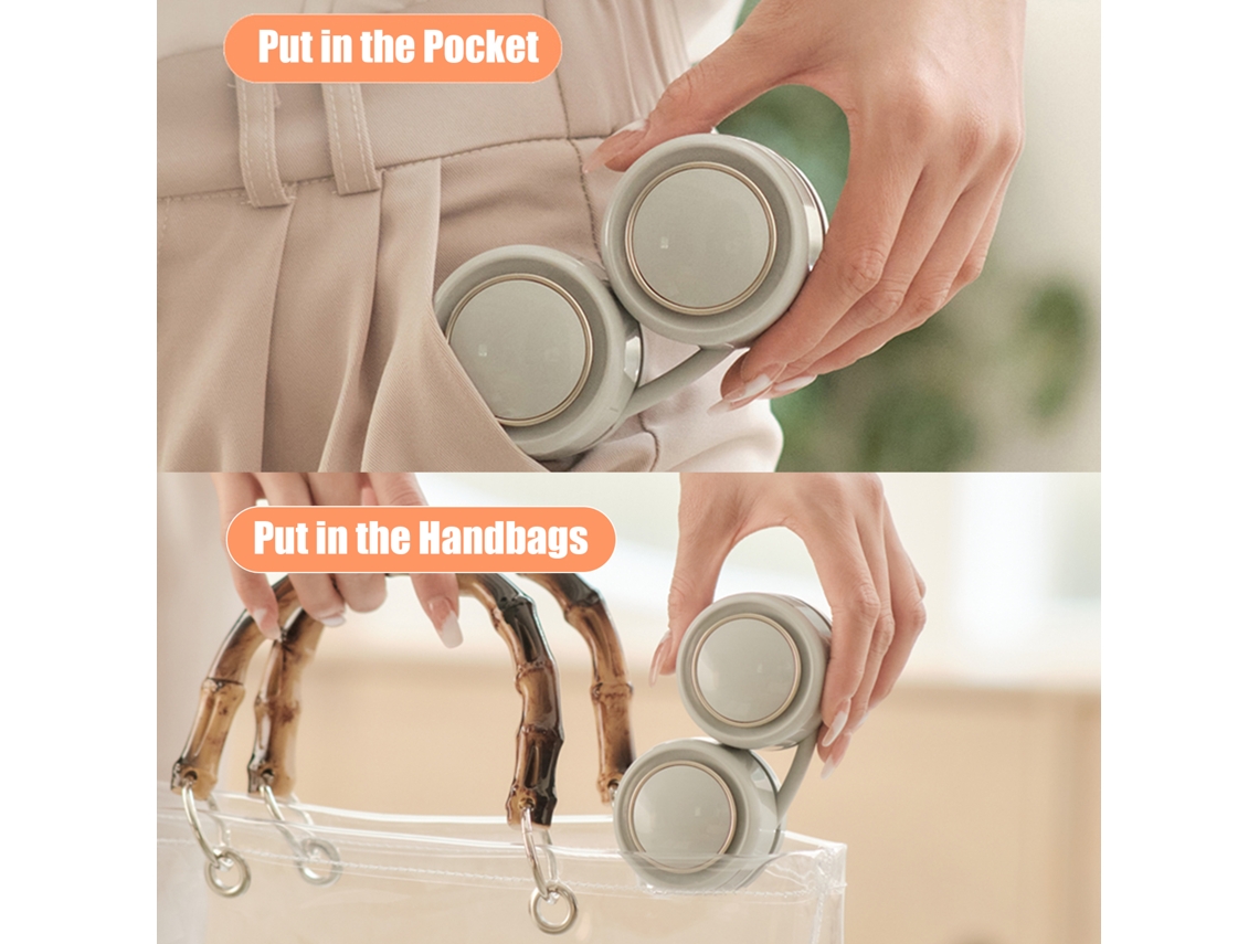 Ventilador de cuello recargable, plegable y manos libres con 3 velocidades.