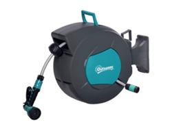 VPMKP - Carrete manguera jardín automático giratorio 180° Outsunny 15+1,4 m turquesa/gris