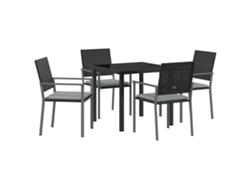 Conjunto de comedor de jardín Vidaxl de 5 piezas con cojines de ratán sintético negro