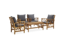 Conjunto 5 Peças Garden Lounge Con Almofadões Acácia Maciça Dkd Home Decor
