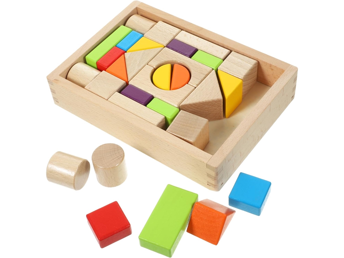 30 Piezas De Bloques De Construcción De Madera De Colores Para El Aprendizaje Y El Desarrollo