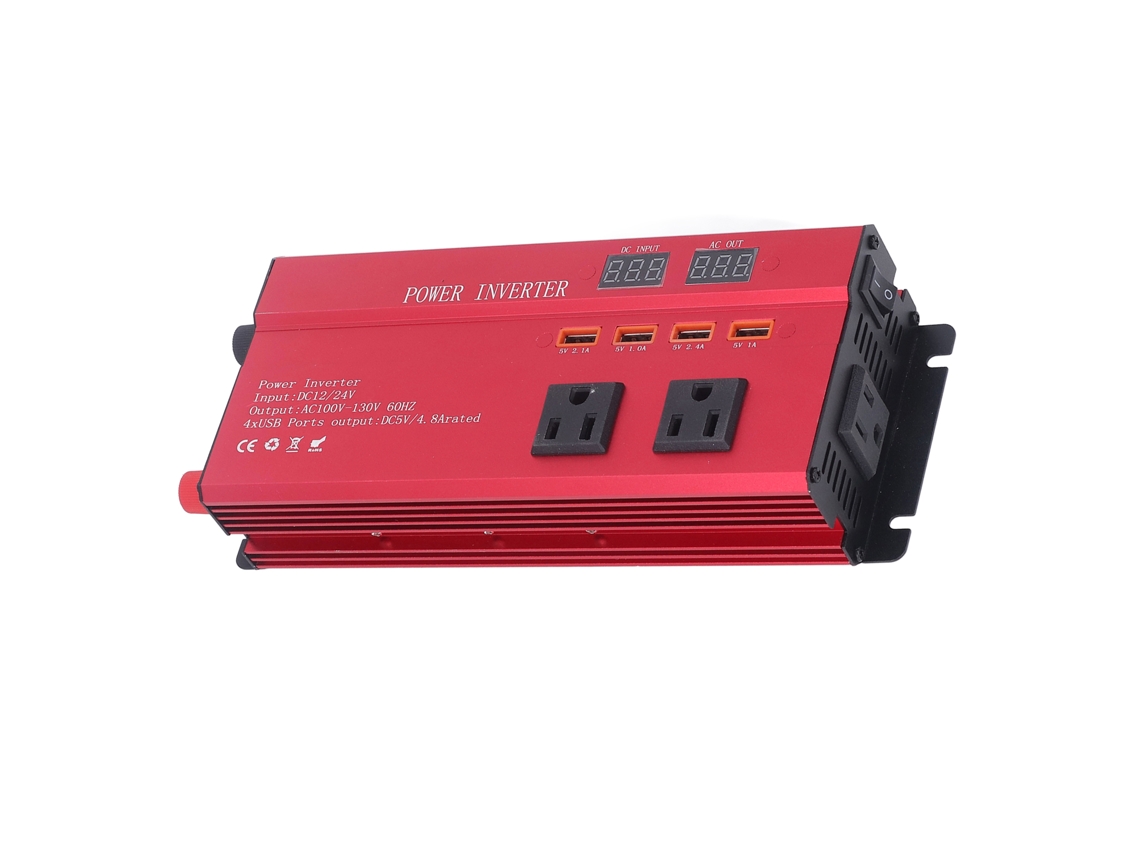 Inversor De Corriente Para Coche 12v 24v Con Carga Rápida Convertidor Dc A Ac 1200w Onda Senoidal Modificada
