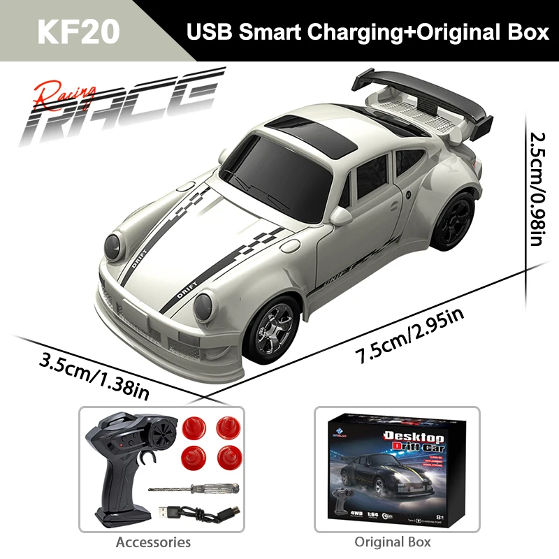 (kf20 Plata)1/64 De Alta Velocidad Drift Rc Coche, 2.4g Quad Drive Rc, Regalo De Juguete