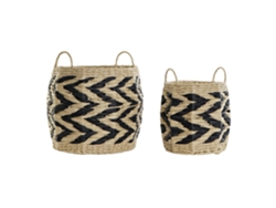 Set 2 Cesta Fibra Natural Marron Claro 30x30x30cm