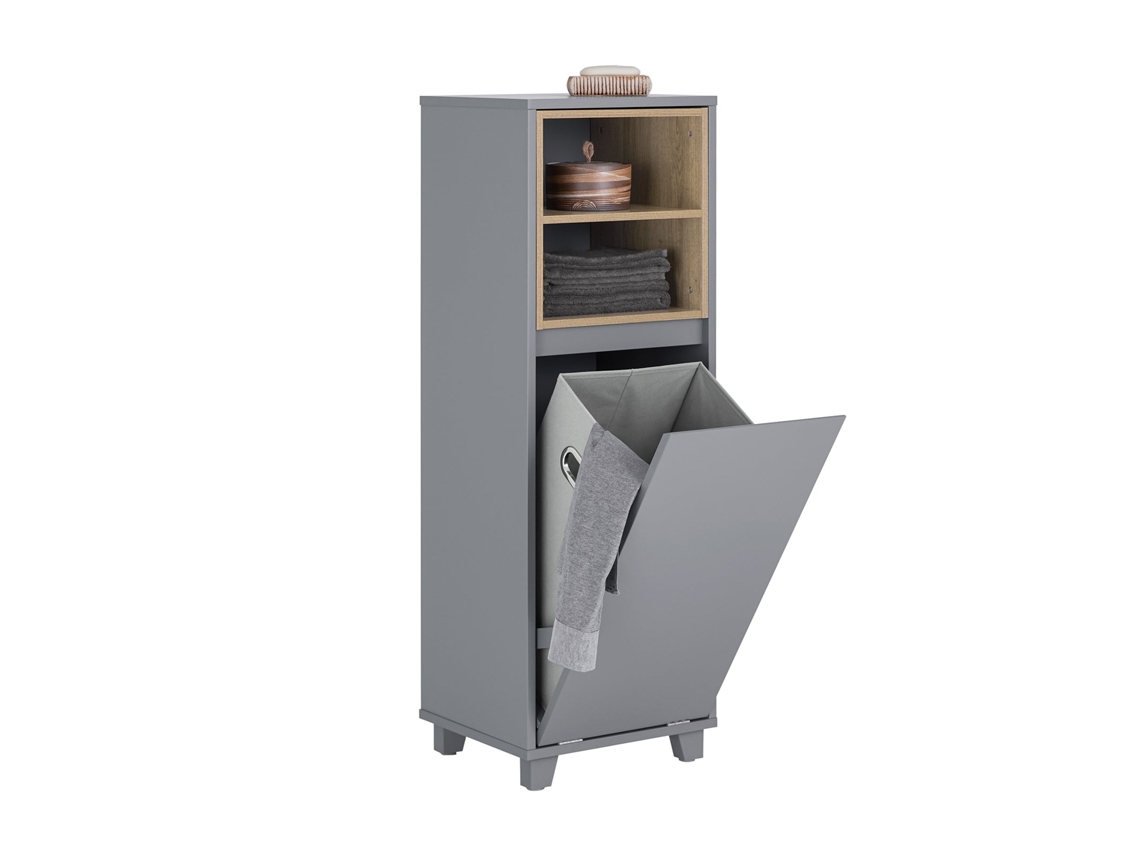 Armario de suelo para baño con 2 estantes abiertos, armario alto para baño con 1 cesta para la ropa sucia, BZR146DG, SoBuy