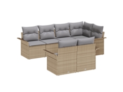Conjunto 7 De Sofá De Jardín De Vidaxl Con Cojines Beige Ratán De Polietileno