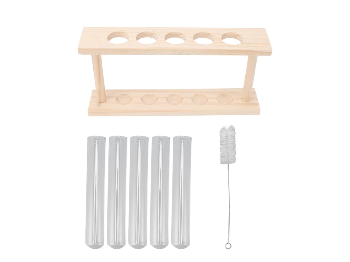 Terrario De 5 Tubos De Ensayo Con Soporte De Madera Para Observar El Crecimiento De Las Plantas.