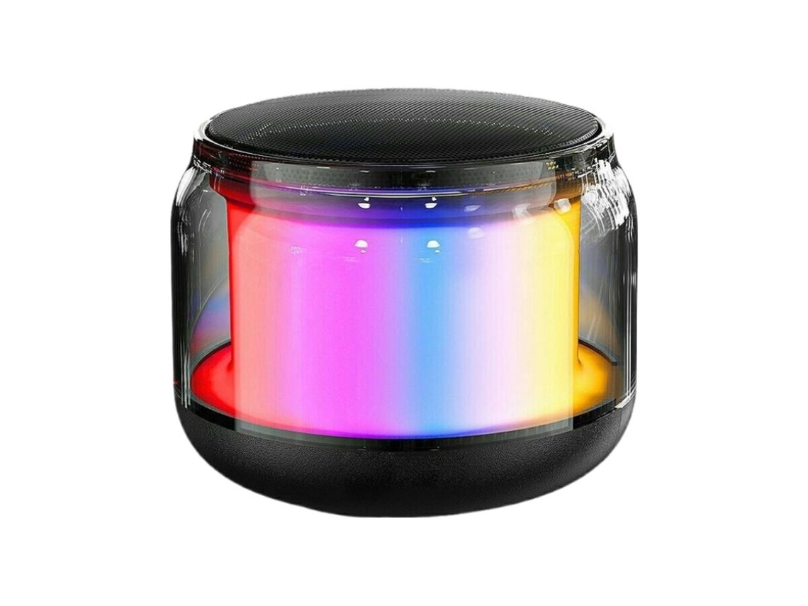 Altavoz Bluetooth Vibrante Con Vidrio Colorido Batería De Larga Duración Y Luces Led Emparejamiento Bt5.0 Tws Negro Yemaesre