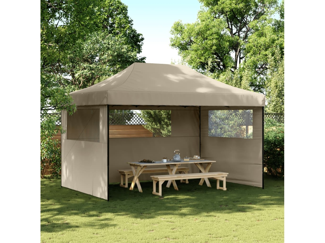 Carpa plegable para fiestas con 3 paredes, color gris-marrón.