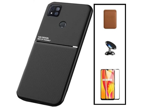 Kit Funda Magnetic Lux, Magnetic Wallet Márron, 5D Full Cover y Soporte Magnético de Coche Xiaomi Poco C31 PHONECARE Negro