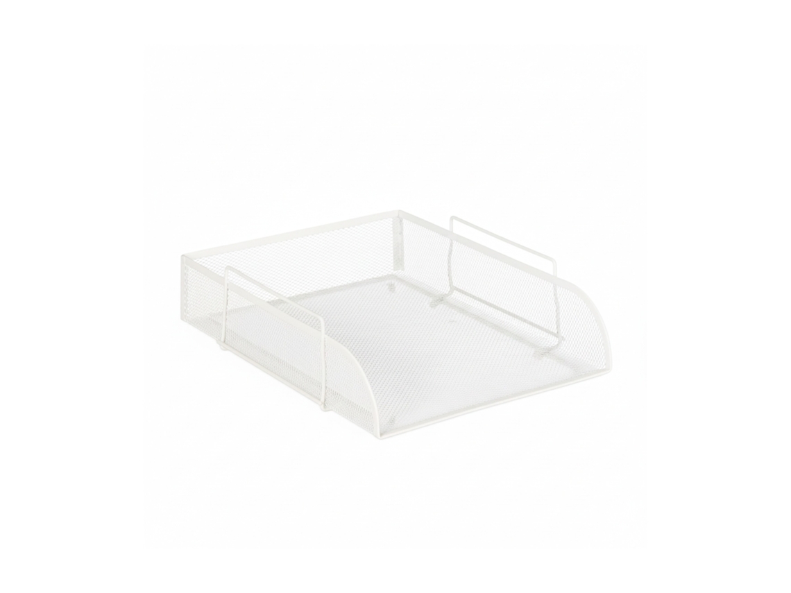 Tabuleiro Empilhável Relaxdays Para Documentos Din A4, Design Em Rede, Suporte Para Cartas, Metal, 25 X 34 Cm, Branco