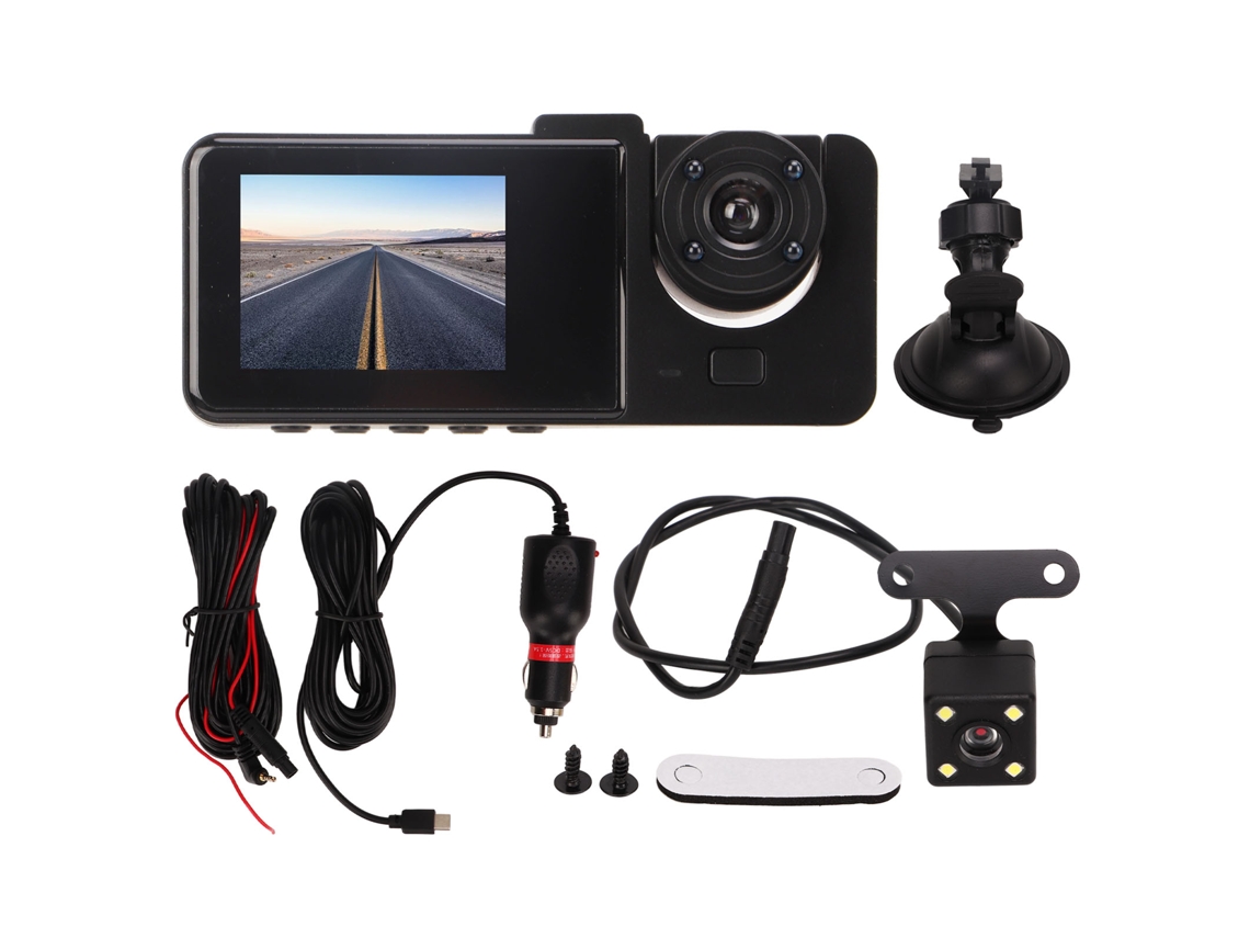 Grabador De Conducción De Coche Dvr 3 Cámaras Pantalla 2 Pulgadas Full Hd Visión Nocturna Dash Cam