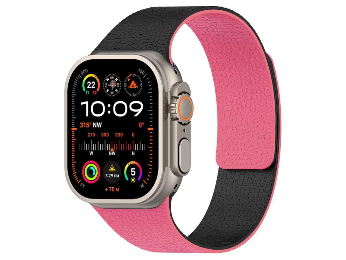Correa magnética de silicona FWINL para Apple Watch de 46/49/45/44 mm con textura de lichi y diseño de bloques de color