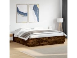 Estructura Cama Con Luces Led Madera Roble Ahumado 200x200 Cm
