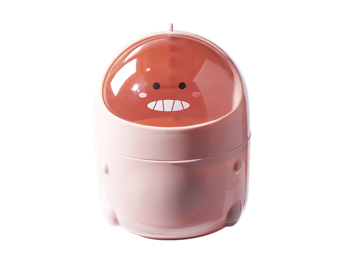 Baok - Papelera de plástico pequeña y bonita con tapa para mesa de comedor, oficina, hogar y espacio de trabajo, fácil de guardar, color rosa.