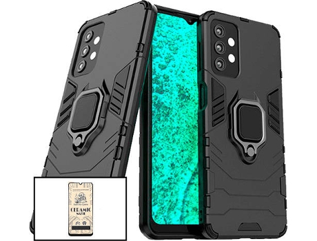 Kit Cristal Templado CeramicGlass Full Cover y Funda 3x1 Miltary Defender Samsung Galaxy A32 4G PHONECARE Negro