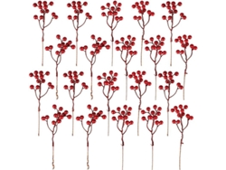 20 Ramas Artificiales De Bayas Rojas, 18 Cm, Para Decoración Navideña Y Del Hogar.