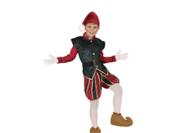 Disfraz de Elfo Paje verde y rojo con gorro para niños