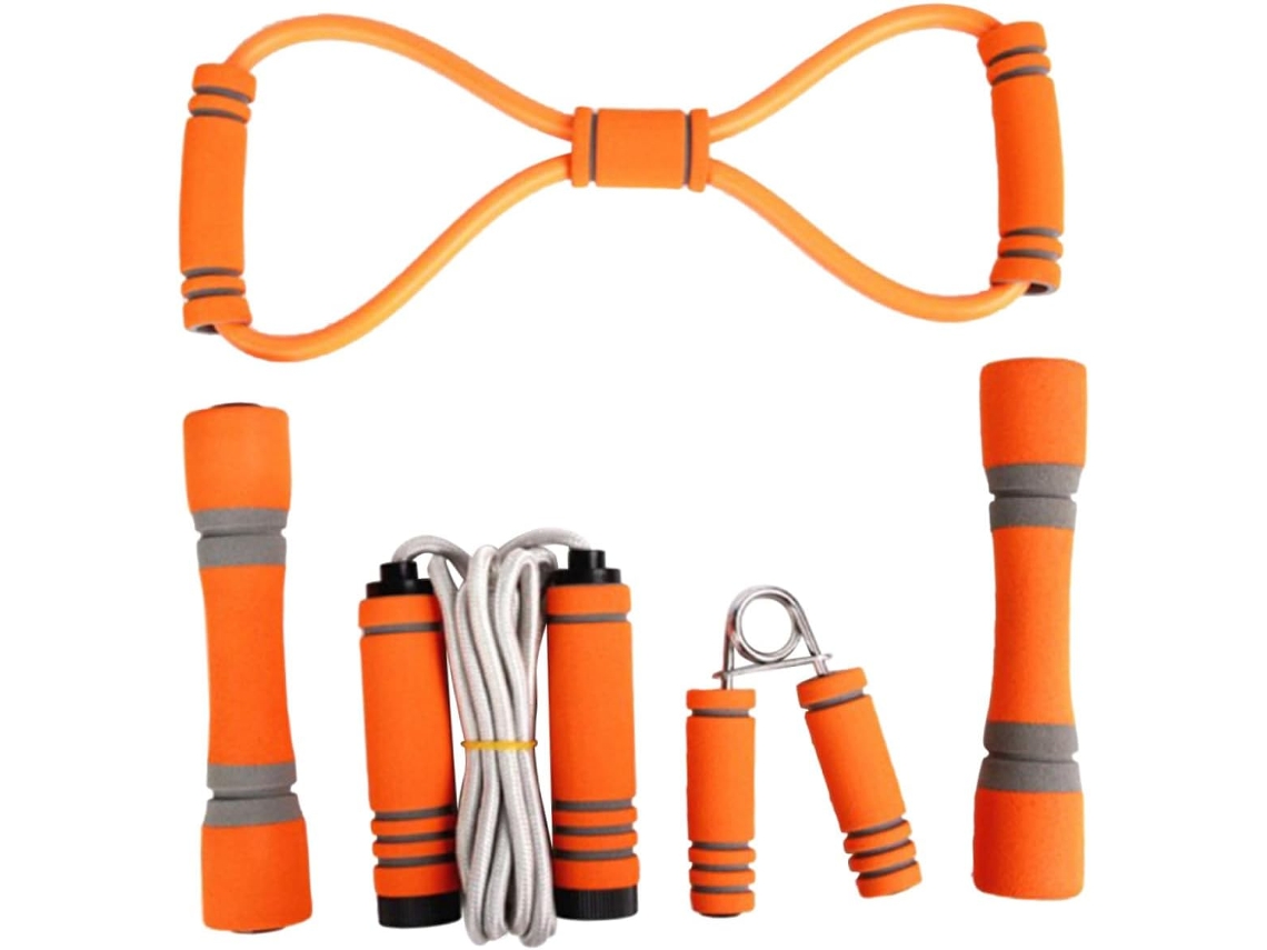 Conjunto De Fitness De 5 Piezas: Cuerda Para Saltar, Barra De Dominadas Y Mancuernas Para Entrenamiento.