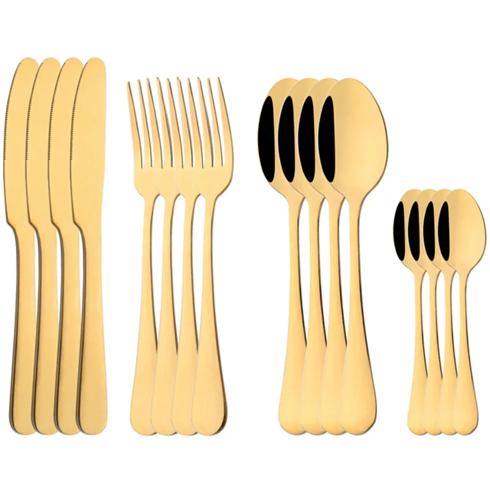 (oro, Juego De 16 Piezas) Cubiertos De Acero Inoxidable Pulidos A Espejo, Incluye Cuchillo, Tenedor Y Cuchara.