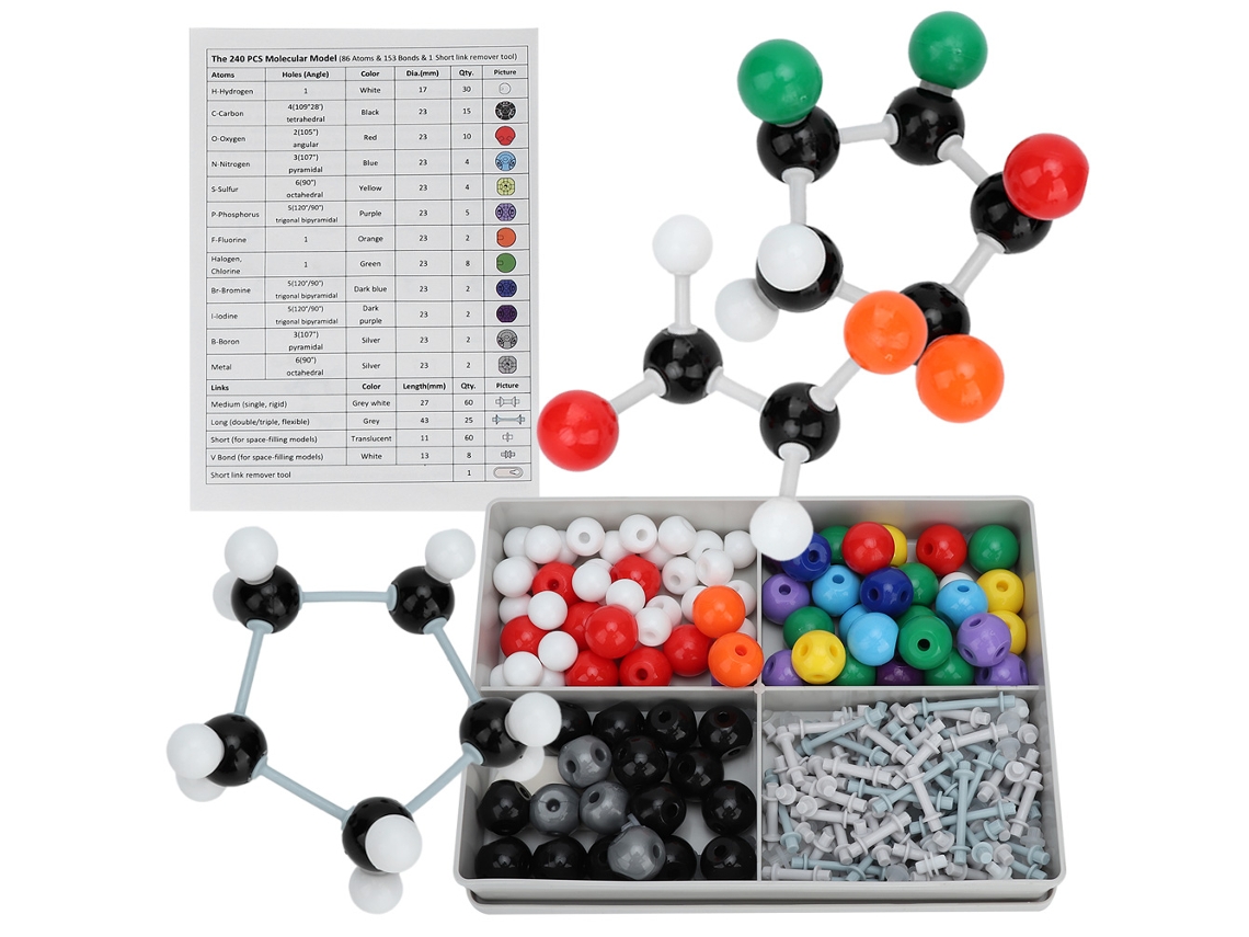 Juego De Modelos Moleculares Orgánicos E Inorgánicos Para Estudiantes Y Profesores (240 Piezas)
