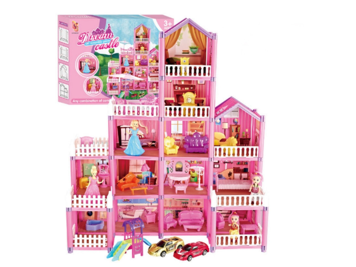 Kit De Construção De Casa De Boneca Castelo Rosa 278pcs Diy Para Meninas