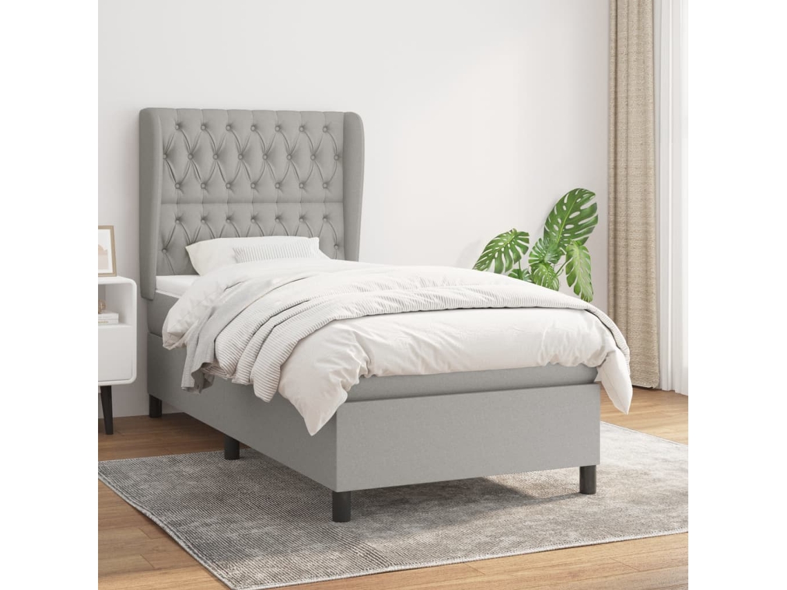 Cama Box Spring Con Colchón Tela Gris Claro 100x200 Cm