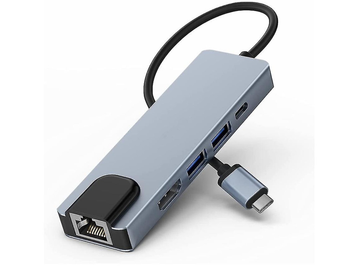 Concentrador USB C con Ethernet 6 en 1, HDMI 4K, Ethernet, 2 puertos USB, carga rápida USB C, para MacBook Pro, etc., color gris Yizhood