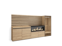 Aparador, Buffet | Amplio espacio de almacenaje | 274x145x35 cm | Para dormitorio | Chimenea eléctrica XXL | Cómoda | Armario abierto | Roble Duérmete Online