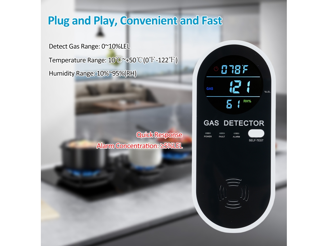 Detector De Gas Natural Enchufable 3 En 1 Con Detección De Temperatura Y Humedad Para El Hogar Y Vehículos Recreativos.