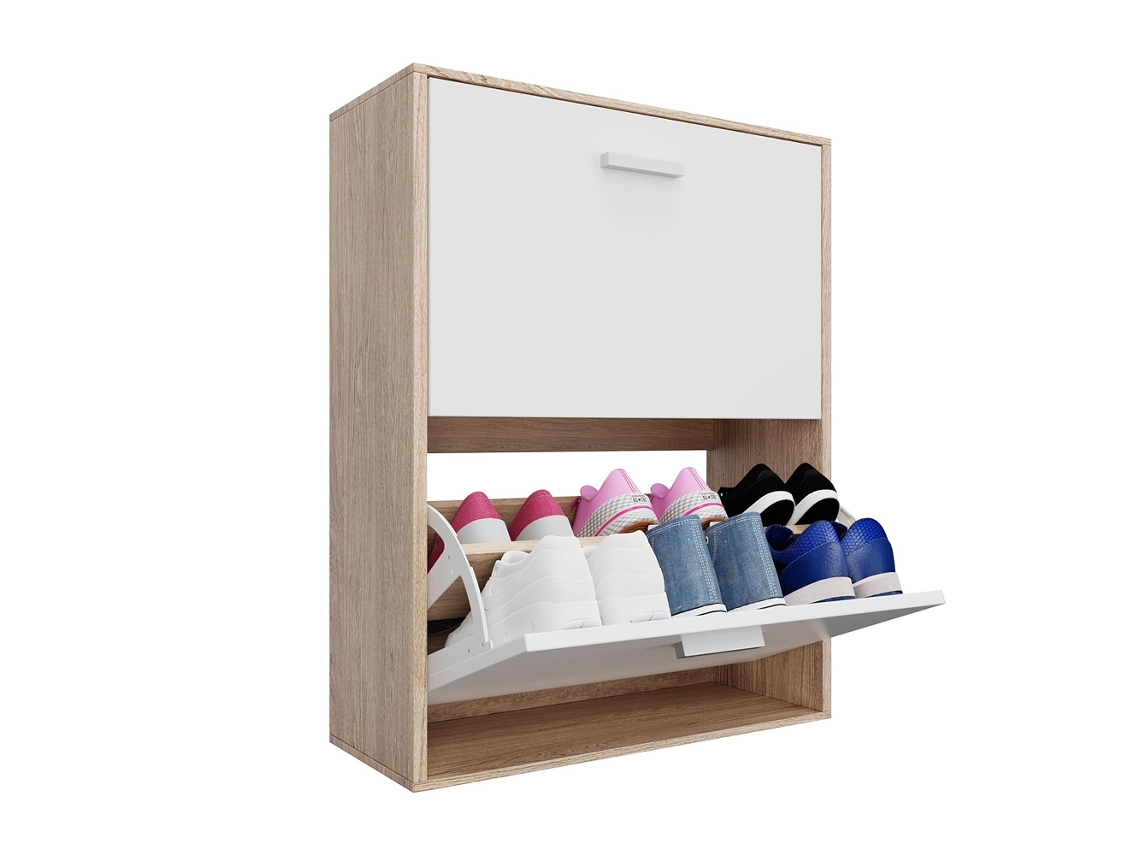 Sapateira estreita Casabel com 2 prateleiras dobráveis, organizador para 12 pares, sapateira de madeira para corredor, 60×24×80 cm