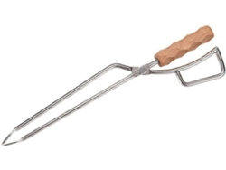 Pinzas de acero inoxidable para carbón, ideales para barbacoa, con mango de roble resistente al calor, perfectas para acampar y hacer picnics.