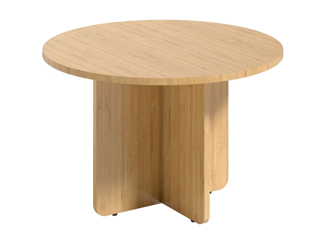 Mesa De Centro Redonda De Bambú Con Base En Forma De Cruz Natural.